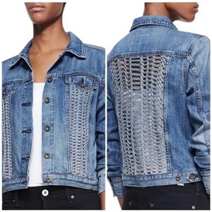 Rag and Bone Bonnaz Crochet Detail Texture Denim Jean Jacket in Blue, Size Large
